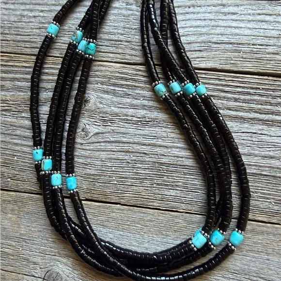 Sterling silver black onyx turquoise necklace 24 inch
